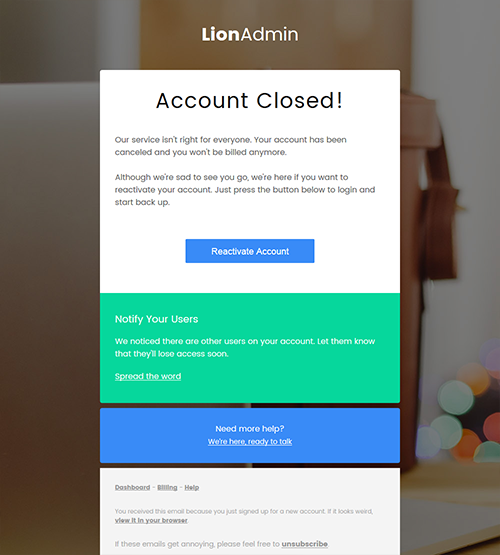 Closed Account page